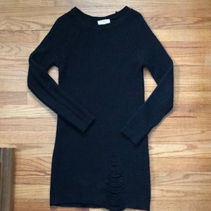 Long Sleeve Sweater Dress with Distressed Detail